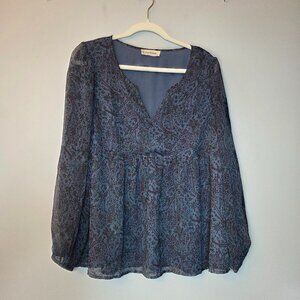 Lucky Brand Open Neck Paisley Peasant Top, Women's Sz L